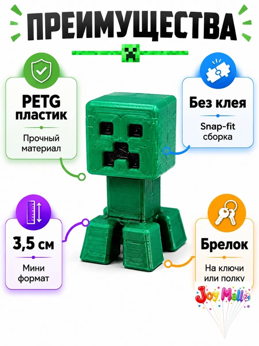 Фигурка Крипер Minecraft Майнкрафт мини 3D печать брелок — миниатюра 5