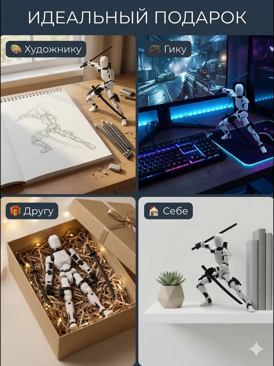 Фигурка шарнирная Dummy с катанами 3D подвижный манекен — миниатюра 3