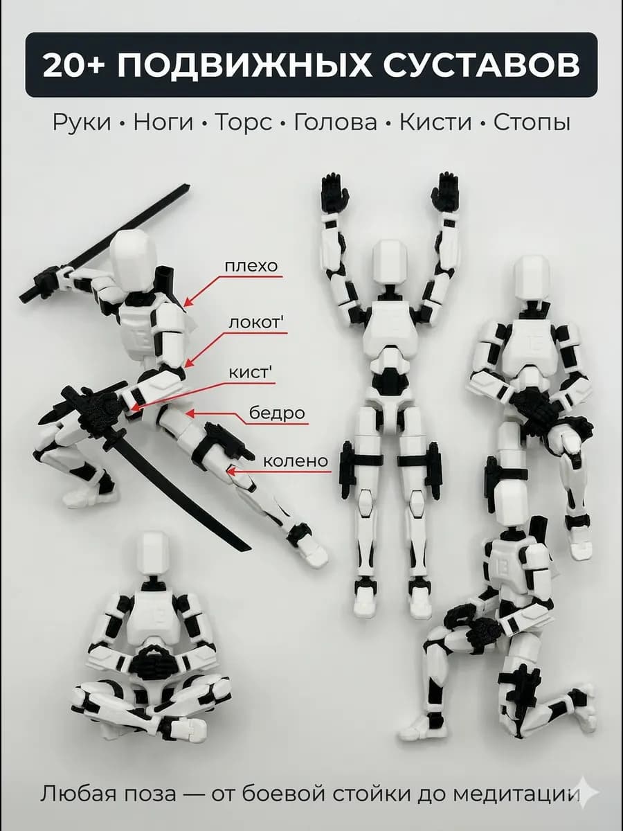 Фигурка шарнирная Dummy с катанами 3D подвижный манекен — миниатюра 6
