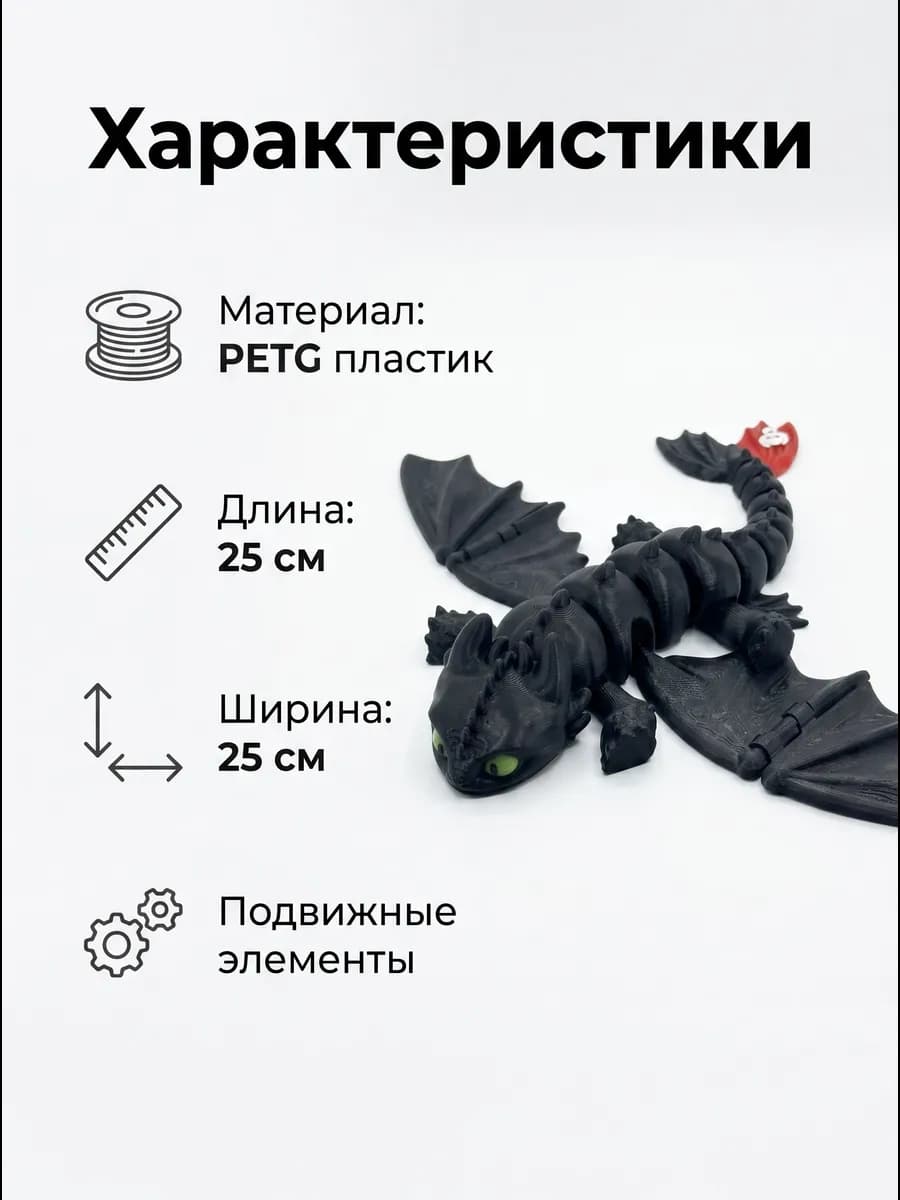 Беззубик фигурка подвижный дракон 3D ночная фурия 25 см — миниатюра 7