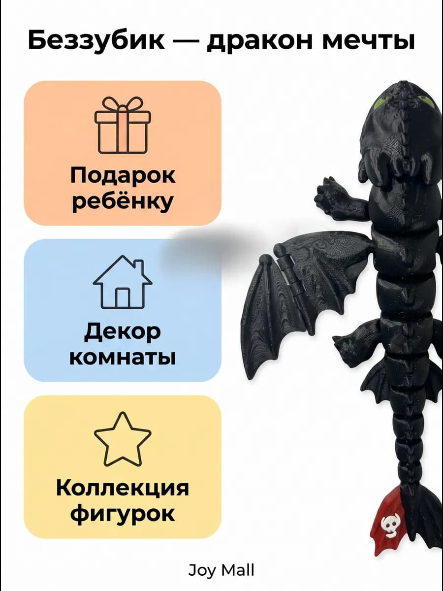 Беззубик фигурка подвижный дракон 3D ночная фурия 25 см — миниатюра 8